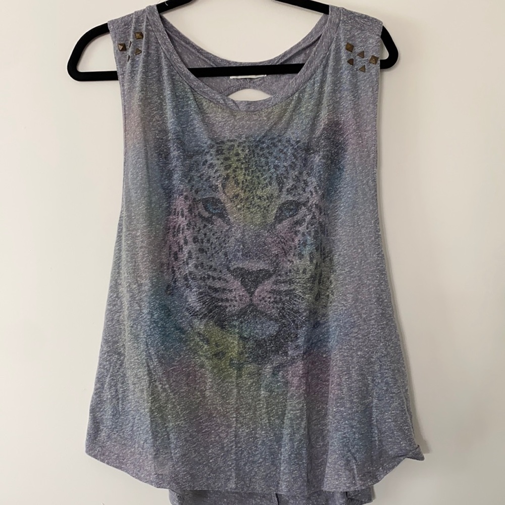 LUSH (Nordstrom) Grey Twist-back Tank w/ Tiger (L)